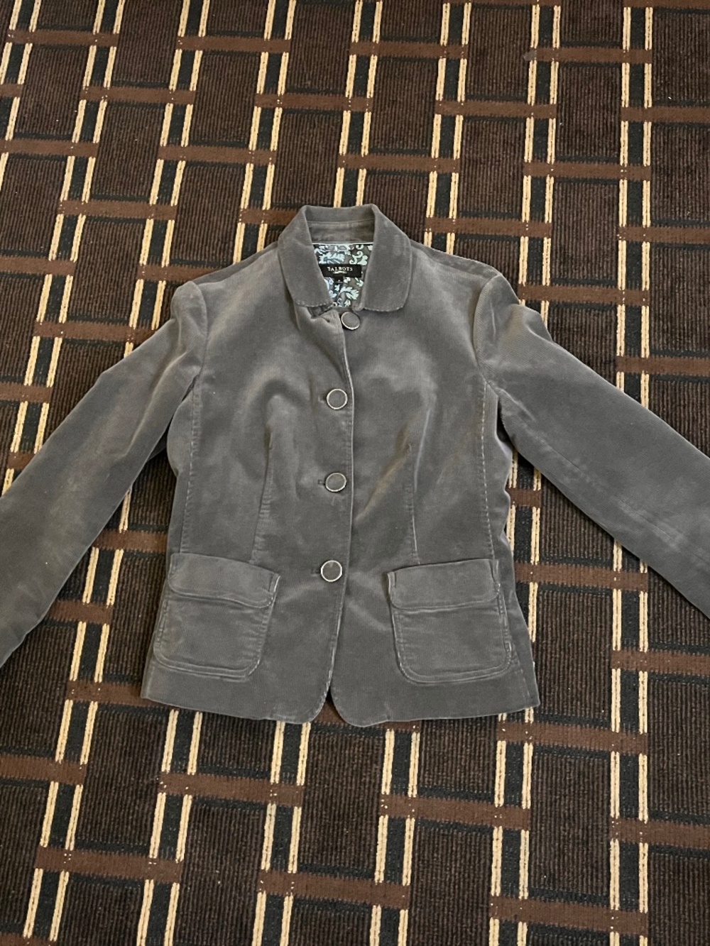 Women’s Talbots Gray Corduroy Jacket Button Down Size 6 Blazer Pockets (554)